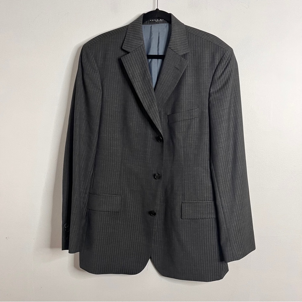 Hugo Boss Gray Stipe Jacket 100% Wool Scorsese 3 Button Size 42R